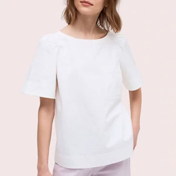 Kate Spade Short Sleeve Twill Tea Time Blouse Shirt Sz S in Fresh White‎ - Picture 1 of 12
